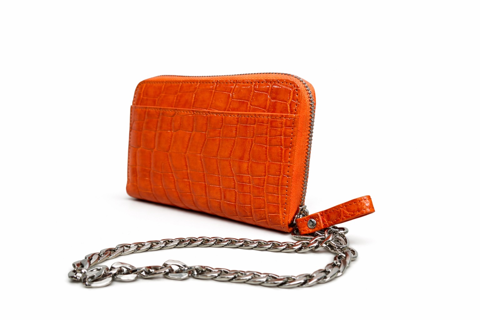 クロコダイルレザー ミニウォレット チェーン付き（オレンジ）